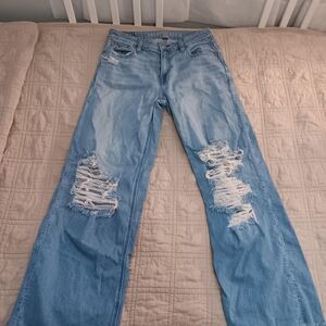 American Eagle Outfitters Light Blue Distressed Baggy Jeans